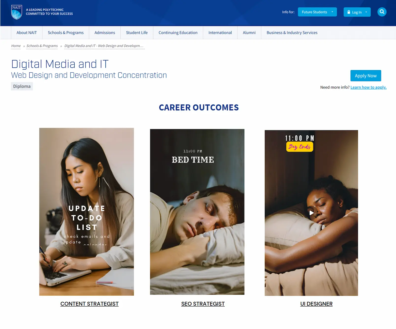 NAIT's alternative career landing page for generation Z